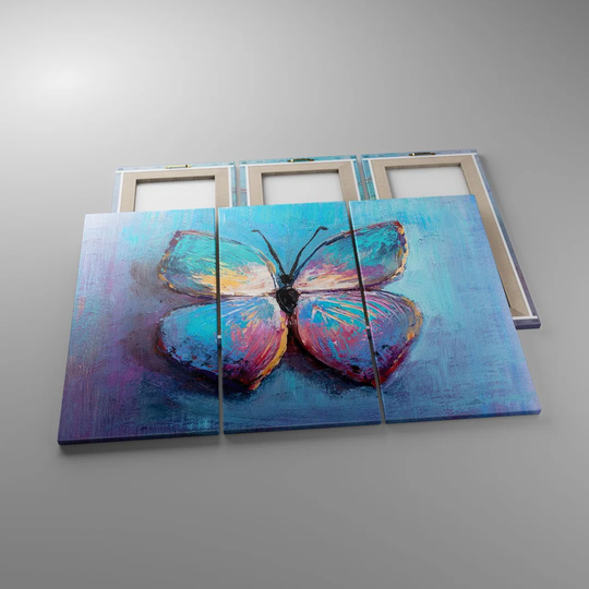 Handwritten Butterfly Blue - 3 Piece Wrapped Canvas Painting