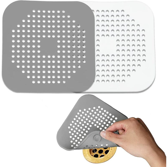 Shower Drain Hair Catcher with Suction Cups, Square Drain Cover for Bathtub, Bathroom Floor Drain Waste Stopper, Drain Strainer for Kitchen Sink and