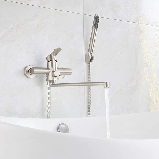 Gift - HomeLava Bathtub Faucet with Hand Shower Round Single Handle Wall Mounted Brushed Stainless Steel Shower Faucet for Bathroom