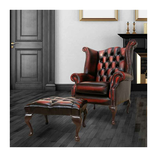 Chesterfield Offer Newby High Back Oxblood Wing Chair Footstool