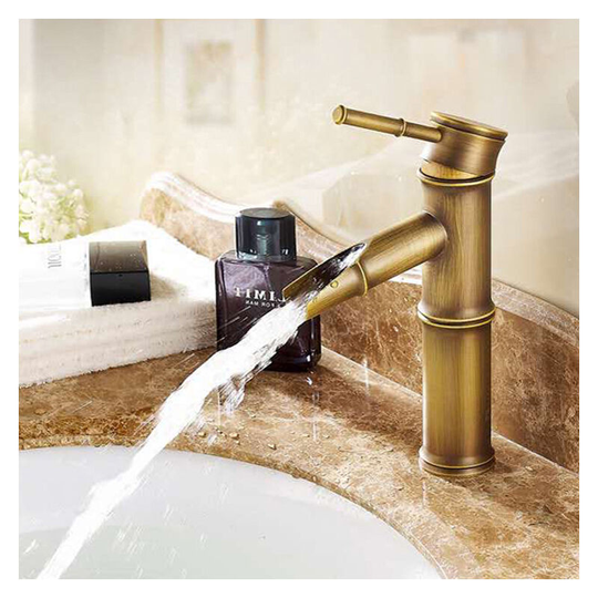Waterfall Faucet, Brass Waterfall Bathroom Faucet, Antique Brass Faucet, Bamboo Faucet (2 Sections)
