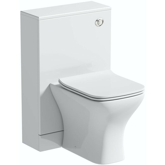 Derwent white back to wall unit and square compact toilet with soft close slim seat - White - Orchard