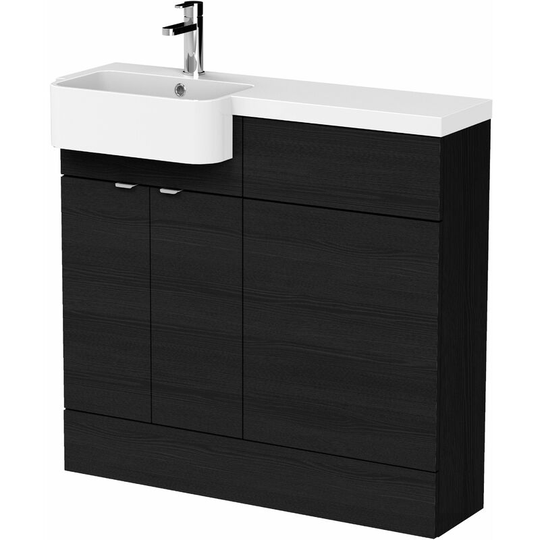 Fusion lh Combination Unit with Round Semi Recessed Basin 1000mm Wide - Charcoal Black Woodgrain - Hudson Reed