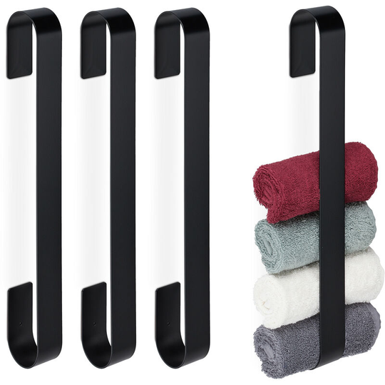 Relaxdays - 4x Towel Rails, Self-Adhesive, 430 Stainless Steel, Bathroom, Kitchen, Without Drilling, hwd: 45x4x6 cm, Black