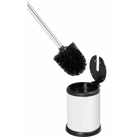 Aero Freestanding Stainless Steel Toilet Brush & Holder, White Finish - White