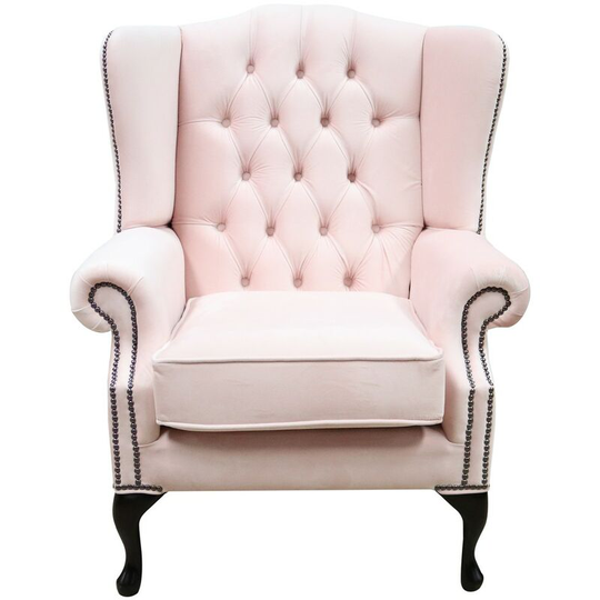 Chesterfield Mallory High Back Wing Chair Passion Powder Pink Velvet
