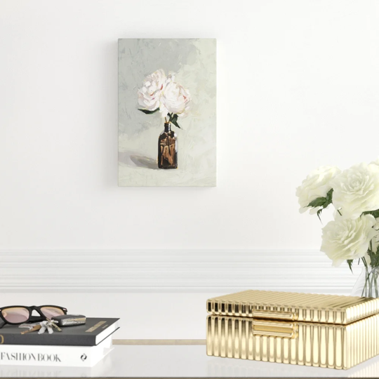 'Amber Bottle Flowers II' by Victoria Borges - Wrapped Canvas Painting Print