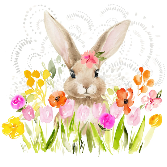 April Flowers and Bunny I by Jennifer Paxton Parker - Wrapped Canvas Painting