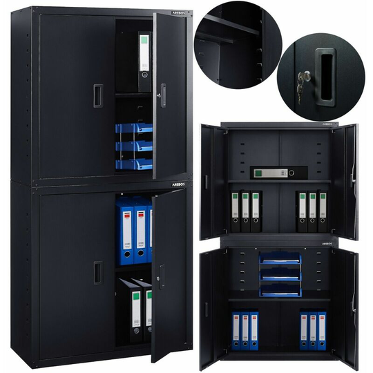 AREBOS Filing Cabinet Office Cabinet Black 180 x 40 x 90 cm 4 Doors Height-Adjustable Shelves with Cylinder Lock - black