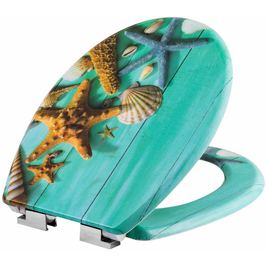 Tectake - Toilet seat with design - soft close toilet seat, slow close toilet seat, round toilet seat - starfish - starfish