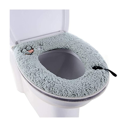 Warm Plush Washable Thicken Toilet Seat Cover Pads Mat with Handle and Zipper,Cotton,Fits most toilet seats