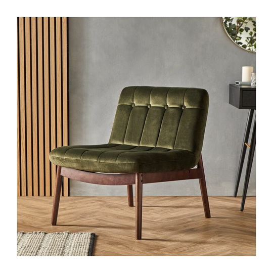 Spinningfield Olive Crane Buttoned Lounge Chair - Modern Contemporary Velvet Pleated Armchair, Accent & Cocktail Chair in Stylish Design with Dark