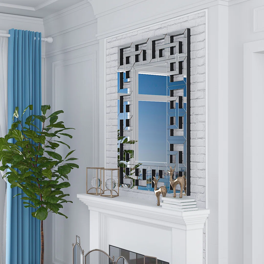 Glausen Rectangle Wood Framed Wall Mounted Accent Mirror in Silver