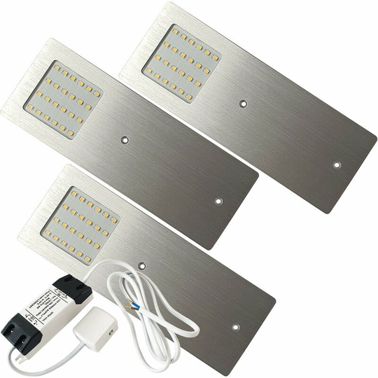 Loops - 3x aluminium Ultra-Slim Rectangle Under Cabinet Kitchen Light & Driver Kit - Natural White led