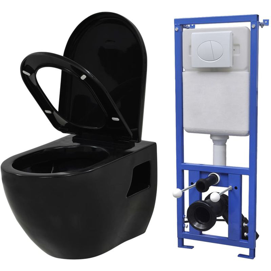 Wall-Hung Toilet with Concealed Cistern Ceramic Black VD18683 - Hommoo
