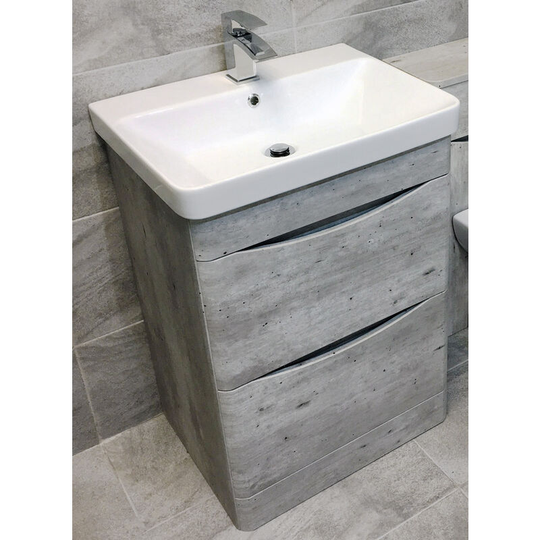 Aegean Bathroom Light Concrete Grey Vanity Unit Furniture 600mm Basin Sink, Without Tap