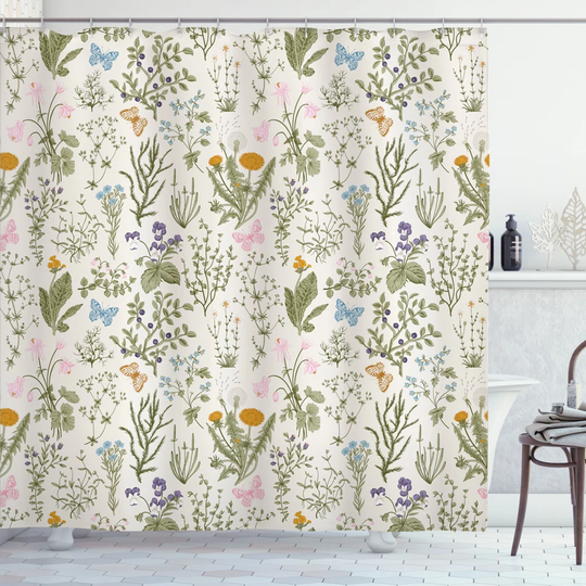 Garden Plants Herb Polyester Shower Curtain Set