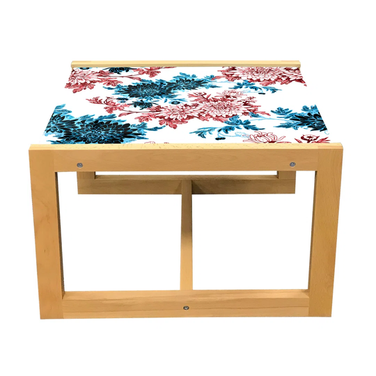 Floral Coffee Table, Vintage Flowers In Bloom On Plain Background, Acrylic Glass Center Table With Wooden Frame For Offices Dorms Rust Dark Blue