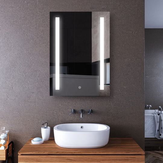 Led Illuminated Bathroom Mirror with Light 500 x 700 mm Bar Light, Touch Switch + Demister + Shaver Socket - Elegant
