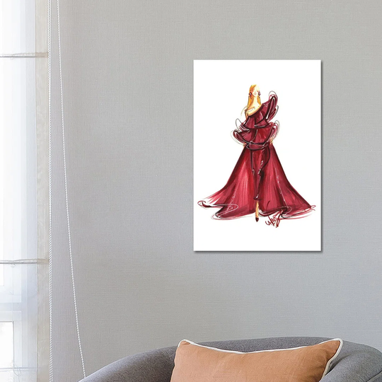 Lady In Burgundy Gown by Dorina Nemeskeri - Wrapped Canvas Painting on Canvas