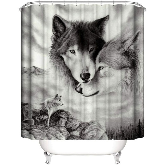 1 Piece Waterproof Shower Curtain Polyester Companion Wolf Decorative Pattern Bathroom Bathtub with Hook Mildew Resistant Washable 150*180cm