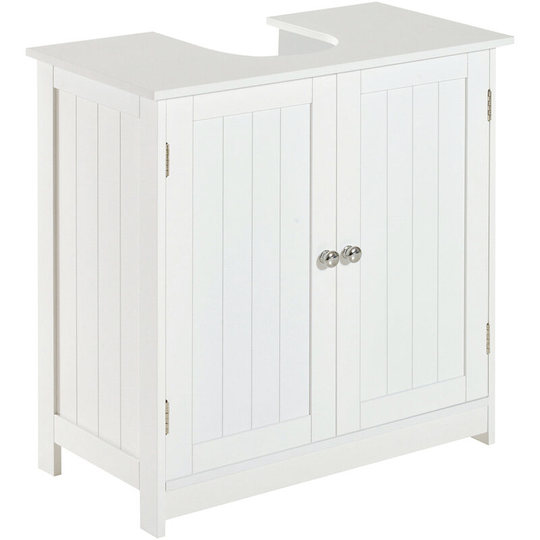 Basin Sink Vanity Cabinet Toilet Bathroom Shelf Door Storage Wooden - White - Homcom