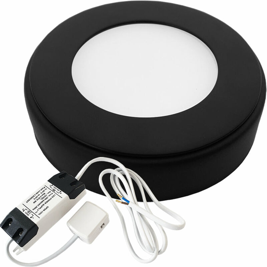 1x matt black Round Surface or Flush Under Cabinet Kitchen Light & Driver Kit - Natural White led