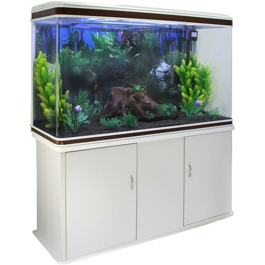 Aquarium Fish Tank & Cabinet with Complete Starter Kit - White Tank & Black Gravel - White