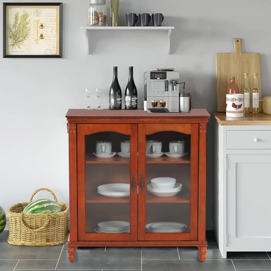 Storage Display Cabinet With 2 Glass Doors Buffet & Sideboard Cabinet With Adjustable Shelves China Cabinet For Kitchen Dining Room Living Room Bedroo