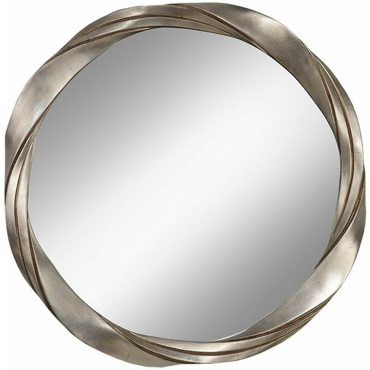 Mirror Circular Twisted Silver Leaf Sculptured Frame Aged Silver led 0 Bulb