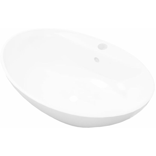 Luxury Ceramic Basin Oval with Overflow and Faucet Hole vidaXL - White