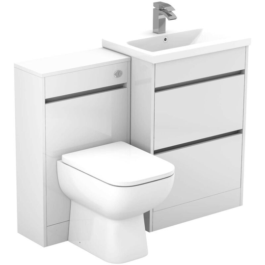 Wholesale Domestic - City Gloss White 1100mm 2 Drawer Vanity Unit Toilet Suite - White Gloss