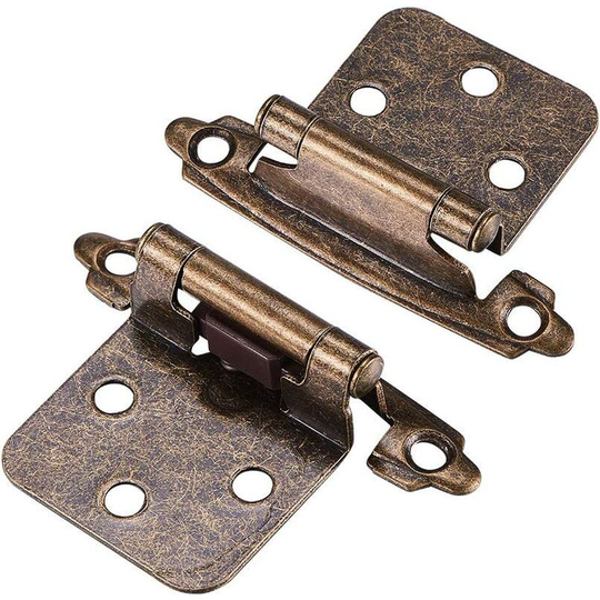 1 pair of cabinet hinges with screws, self-closing, decorative, co.ukont mounting, for kitchen cabinet doors with variable overlap (antique bronze)