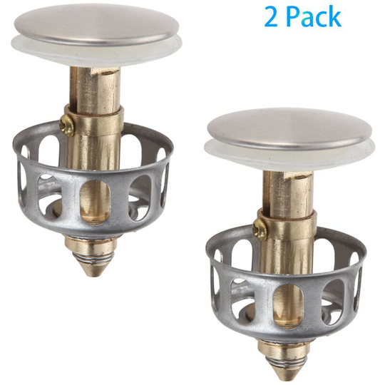 2 Pack Universal Basin Drain Strainer, No Overflow, Bathroom Sink Drain Plug with Basket, Universal Drain Stopper for Kitchen Bathroom Sink (Only
