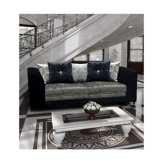 Bella 3 Seater Crushed Velvet Sofa - Black & Silver