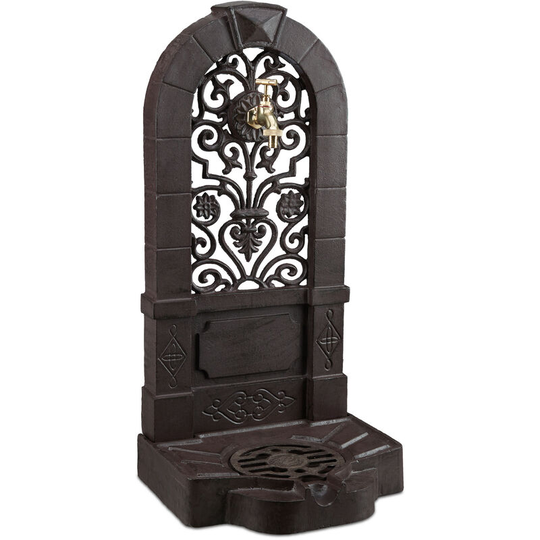 Relaxdays - Free Standing Water Fountain, Antique-Style, Nostalgia, Garden, Patio, Faucet, Basin, HxWxD: 74 x 36 x 30 cm, Brown