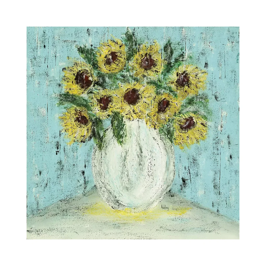 Vase of Sunflowers by Ashley Bradley - Graphic Art Print on Canvas