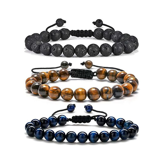 Sunflowergb - Tiger's Eye Bracelet for Men - 8mm Tiger's Eye Lava Stone Bracelet for Men, Adjustable Tiger's Eye Stress Relief Bracelet, Aromatherapy