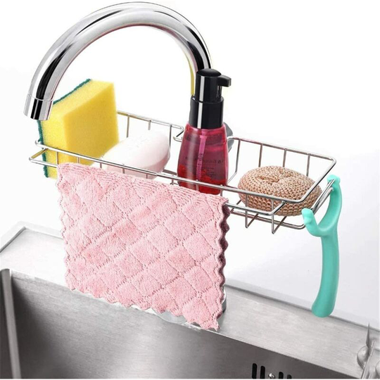 Stainless Steel Kitchen Faucet Sponge Holder For Soap / Sponges / Cloth / Shampoo / Shower Gel, Soap Shelf, Bathroom Sponge, No Drilling