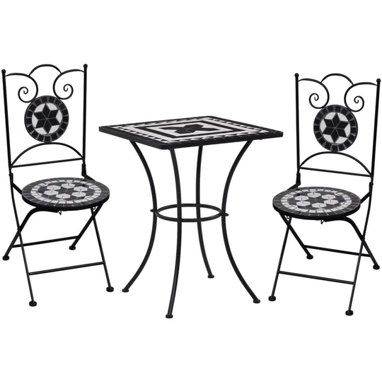 3 Piece Mosaic Bistro Set Ceramic Tile Black and White vidaXL - Black