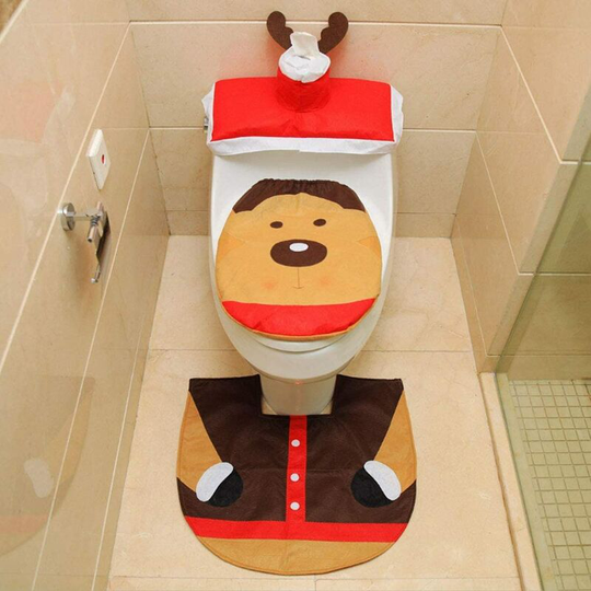 3 Pieces Christmas Toilet Seat Cover Christmas Decorations Toilet Seat Cover for Cistern and Bathroom Mat Decoration Set, Party Decoration (Christmas
