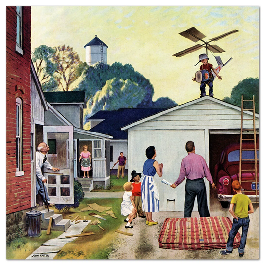August Grove - Quadro - The Saturday Evening Post - Bambino Impara A Volare - Vetro Acrilico Plexi - 70X70 - Pronto Da Appendere - Quadri Moderni Per