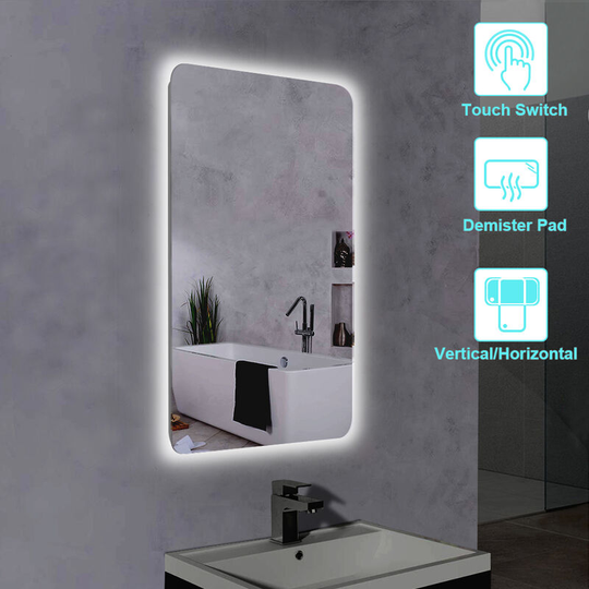 Illuminated led Bathroom Mirror with Touch Switch Anti-Fog Demister Heated Pad Mirrors Horizontal & Vertical Fit 600x800mm - NRG