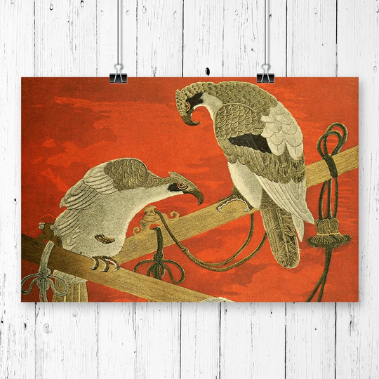 "Fukusa Birds Japanese Oriental Art" by Hokusai Painting Print