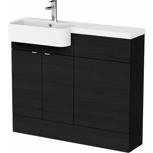Fusion lh Combination Unit with Round Semi Recessed Basin 1100mm Wide - Charcoal Black Woodgrain - Hudson Reed