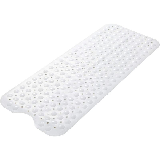 40 x 16In Non-Slip Shower Mats with Suction Cups and Drain Holes, Machine Washable, White