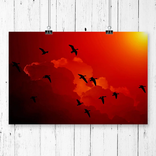 'Migratory Flying Geese Sunset' Graphic Art