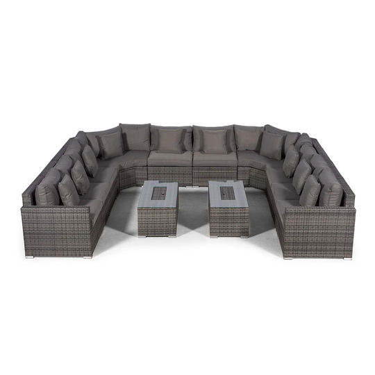 Villasenor Grey Rattan U Shape 10 Seat Sofa With 2 X Rectangle Ice Bucket Coffee Table, Outdoor Patio Garden Furniture