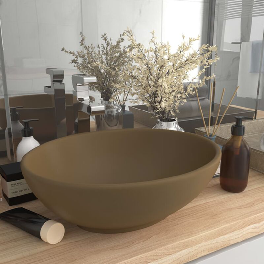 Luxury Basin Oval-shaped Matt Cream 40x33 cm Ceramic - Cream