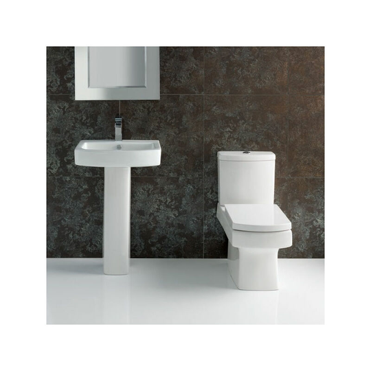 Arley - Spruce 550mm 1TH Basin Spruce Pedestal Spruce Close Couple wc Pan Spruce Close Couple Cistern Tidy Supreme Soft Close Wrap Around Toilet Seat